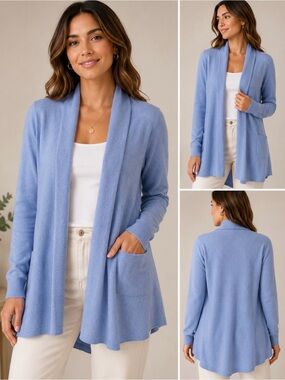 NWT InCashmere Blue 100% Cashmere Open Cardigan Size S